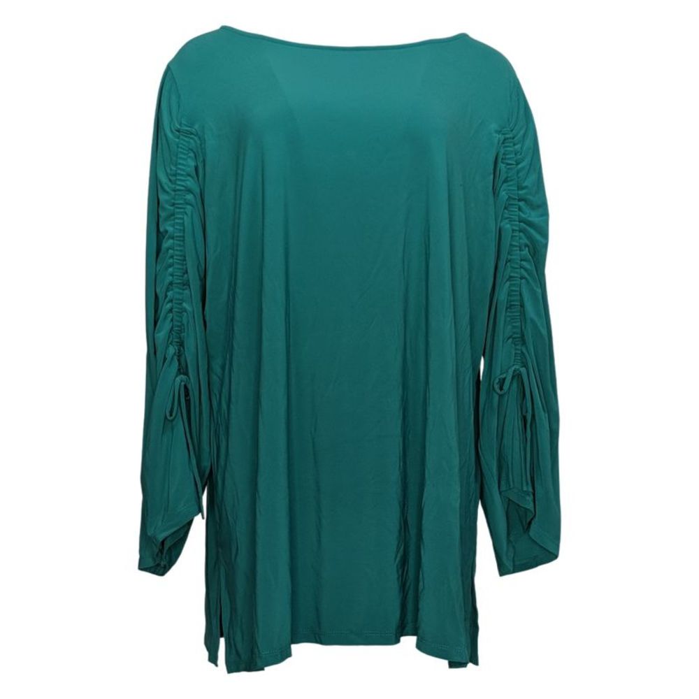 dennis basso Teal Ruched-Drawstring Boatneck Tunic